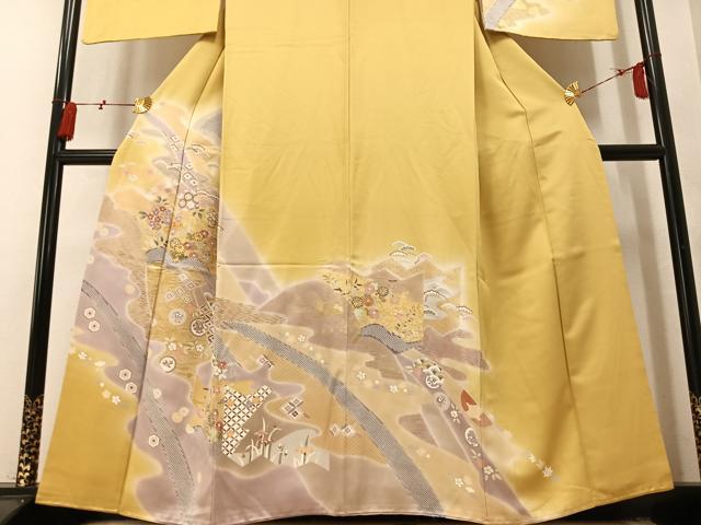 平和屋着物●創業460年・千總　訪問着　駒刺繍　吉祥草花文　暈し染め　金彩　高島屋扱い　正絹　逸品　AABN0550ph