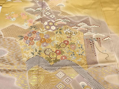 平和屋着物●創業460年・千總　訪問着　駒刺繍　吉祥草花文　暈し染め　金彩　高島屋扱い　正絹　逸品　AABN0550ph