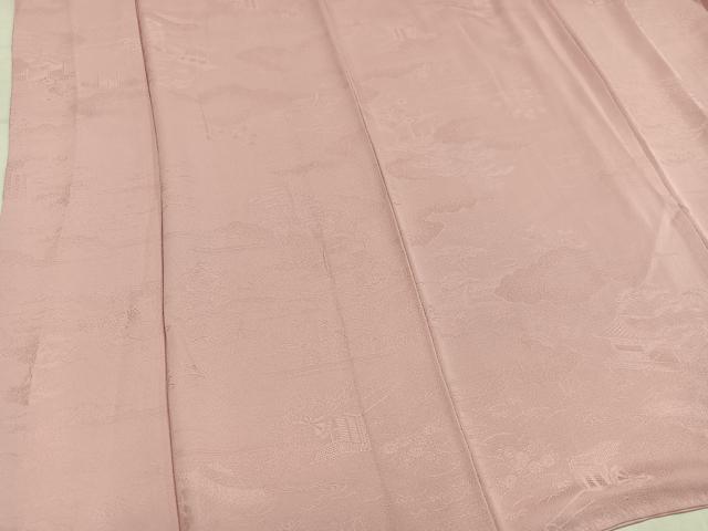 平和屋着物●上質な色無地　御所車風景草花文地紋　虹色　正絹　逸品　AABN0556ph