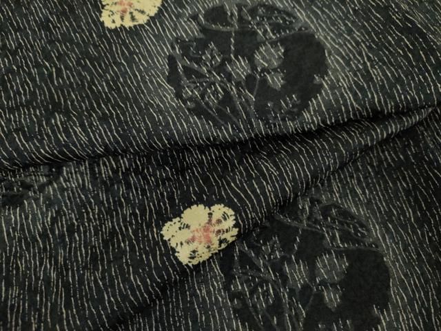 平和屋着物●上質な小紋　舞花文　黒地　暈し染め　正絹　逸品　未使用　AABN0573cs