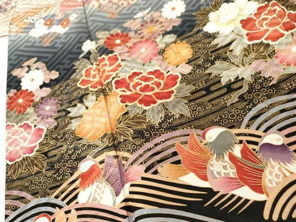 平和屋着物●豪華振袖　駒刺繍　鴛鴦舞蝶文　暈し染め　金彩　正絹　逸品　AABN0575cs