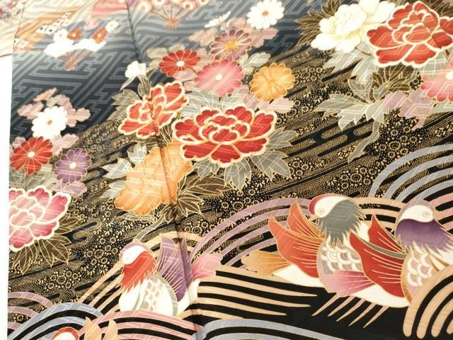 平和屋着物●豪華振袖　駒刺繍　鴛鴦舞蝶文　暈し染め　金彩　正絹　逸品　AABN0575cs