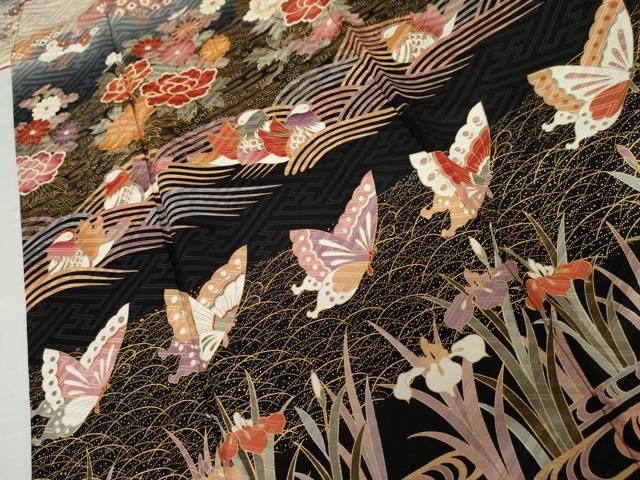 平和屋着物●豪華振袖　駒刺繍　鴛鴦舞蝶文　暈し染め　金彩　正絹　逸品　AABN0575cs