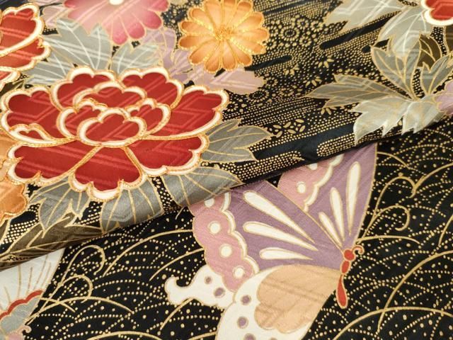 平和屋着物●豪華振袖　駒刺繍　鴛鴦舞蝶文　暈し染め　金彩　正絹　逸品　AABN0575cs