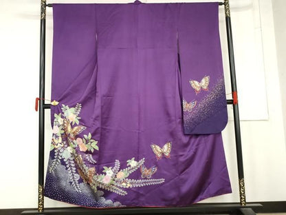 平和屋着物●豪華振袖　駒刺繍　辻が花　花蝶文　暈し染め　金彩　正絹　逸品　AABN0576cs