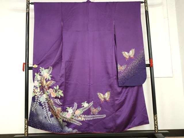 平和屋着物●豪華振袖　駒刺繍　辻が花　花蝶文　暈し染め　金彩　正絹　逸品　AABN0576cs
