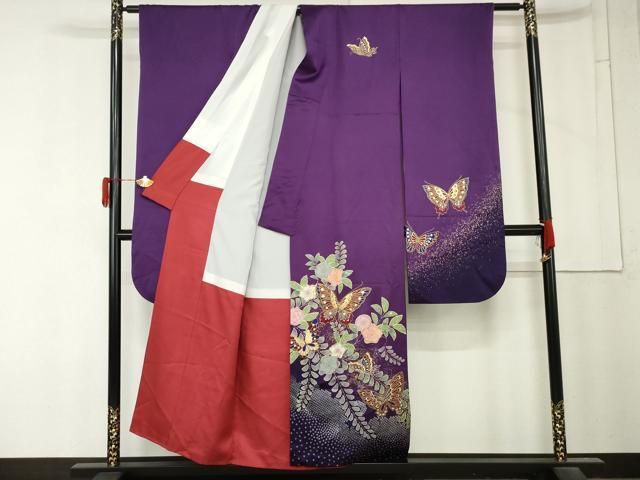 平和屋着物●豪華振袖　駒刺繍　辻が花　花蝶文　暈し染め　金彩　正絹　逸品　AABN0576cs