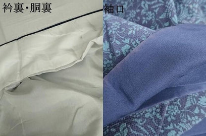 平和屋着物●訪問着　藍　型染め　花唐草文　鬼しぼ縮緬　正絹　逸品　AABN0577cs