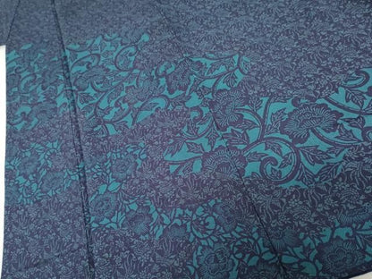 平和屋着物●訪問着　藍　型染め　花唐草文　鬼しぼ縮緬　正絹　逸品　AABN0577cs