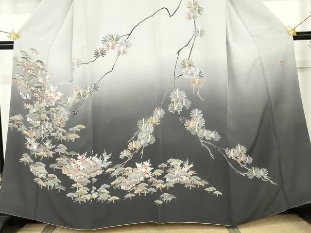 平和屋着物●訪問着　作家物　風景梅松文　暈し染め　正絹　逸品　AABN0578cs