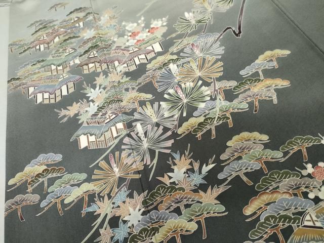 平和屋着物●訪問着　作家物　風景梅松文　暈し染め　正絹　逸品　AABN0578cs