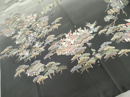 平和屋着物●訪問着　作家物　風景梅松文　暈し染め　正絹　逸品　AABN0578cs