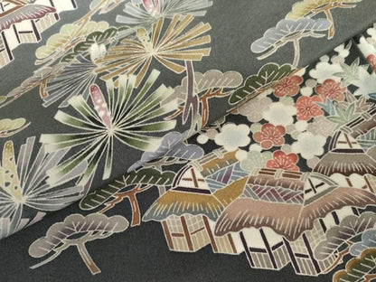 平和屋着物●訪問着　作家物　風景梅松文　暈し染め　正絹　逸品　AABN0578cs