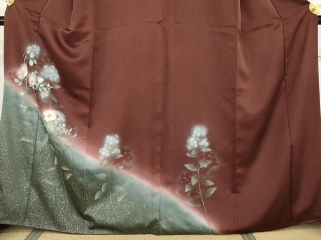 平和屋着物●訪問着　手描き　枝花文　暈し染め　金彩　正絹　逸品　AABN0580cs