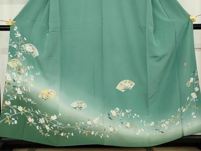 平和屋着物●訪問着　作家物　地紙草花　暈し染め　正絹　逸品　AABN0584cs