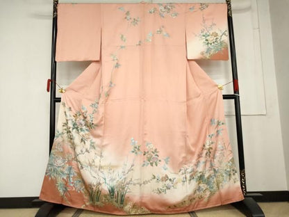 平和屋着物●螺鈿作家　藤本隆士　訪問着　枝花文　暈し染め　金銀彩　正絹　逸品　AABN0586cs