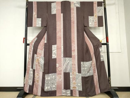 平和屋着物●訪問着　駒刺繍　色紙花文　正絹　逸品　AABN0589cs