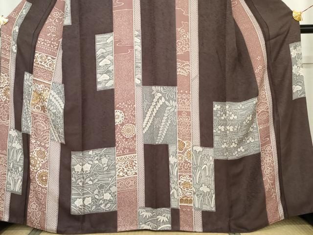 平和屋着物●訪問着　駒刺繍　色紙花文　正絹　逸品　AABN0589cs