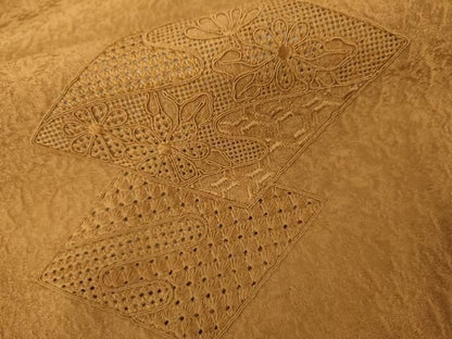 平和屋着物●中国三大刺繍　スワトウ刺繍　汕頭刺繍　無地絵羽訪問着　花菱文　香染色地　正絹　逸品　AABN0604cs