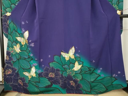 平和屋着物●豪華振袖　花蝶文　暈し染め　金銀彩　正絹　逸品　AABN0607cs