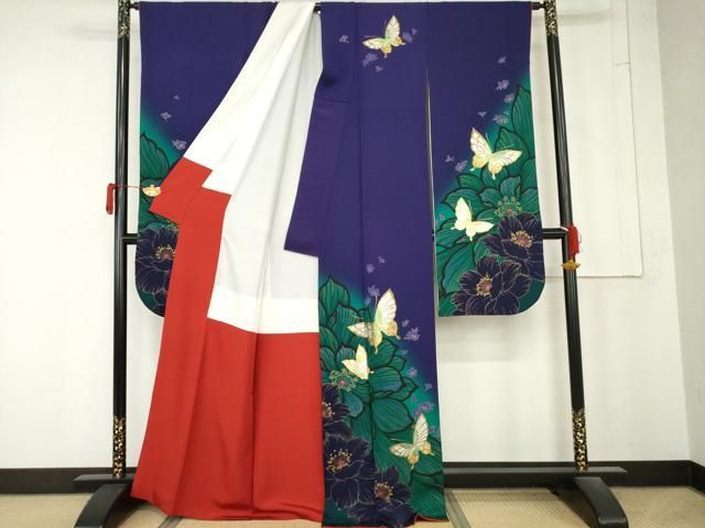 平和屋着物●豪華振袖　花蝶文　暈し染め　金銀彩　正絹　逸品　AABN0607cs