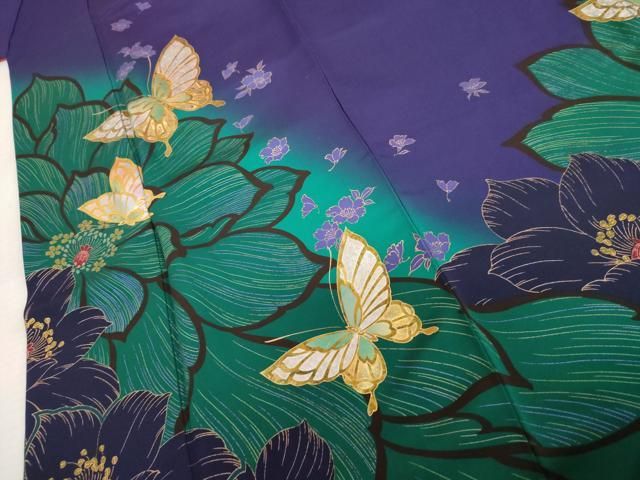 平和屋着物●豪華振袖　花蝶文　暈し染め　金銀彩　正絹　逸品　AABN0607cs