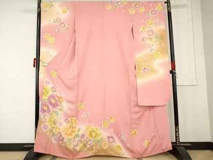平和屋着物●豪華振袖　舞花文　暈し染め　金銀彩　正絹　逸品　AABN0608cs