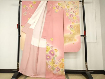 平和屋着物●豪華振袖　舞花文　暈し染め　金銀彩　正絹　逸品　AABN0608cs