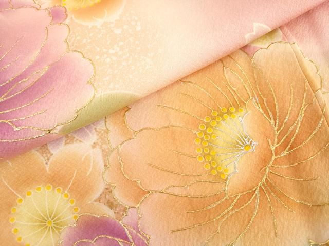平和屋着物●豪華振袖　舞花文　暈し染め　金銀彩　正絹　逸品　AABN0608cs