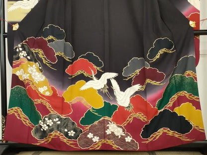 平和屋着物●豪華振袖　飛鶴桜松文　暈し染め　金彩　やまと誂製　正絹　逸品　AABN0614cs