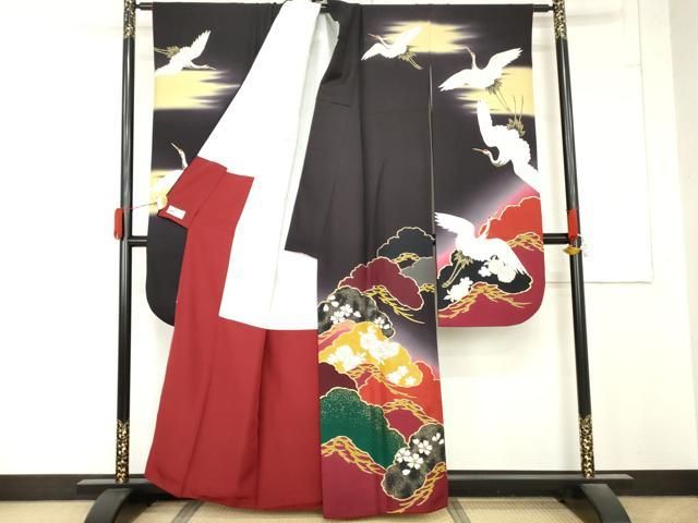 平和屋着物●豪華振袖　飛鶴桜松文　暈し染め　金彩　やまと誂製　正絹　逸品　AABN0614cs