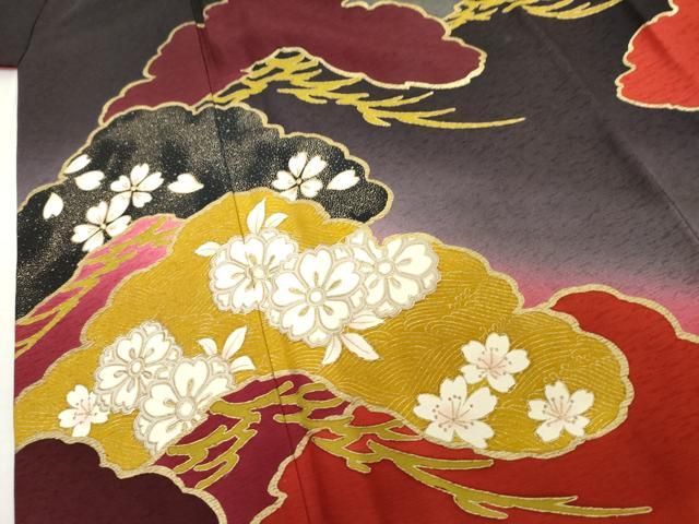 平和屋着物●豪華振袖　飛鶴桜松文　暈し染め　金彩　やまと誂製　正絹　逸品　AABN0614cs