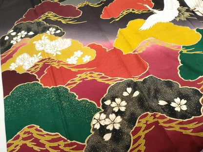 平和屋着物●豪華振袖　飛鶴桜松文　暈し染め　金彩　やまと誂製　正絹　逸品　AABN0614cs