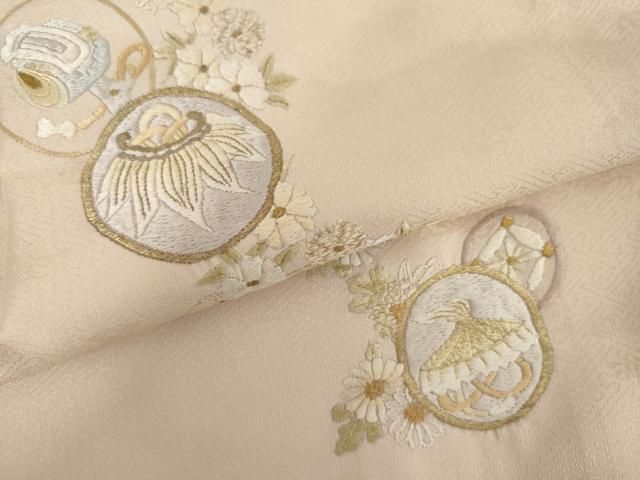 平和屋着物●訪問着　総刺繍　花宝尽くし　金糸　正絹　逸品　AABN0616cs