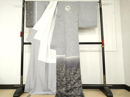 平和屋着物●訪問着　総絞り　蔦の葉文　暈し染め　金糸　金彩　正絹　逸品　AABN0617cs