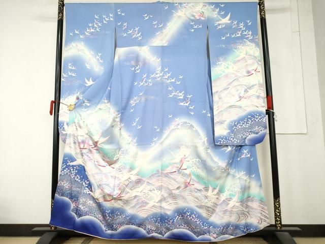 平和屋着物●豪華振袖　立波飛鶴文　暈し染め　銀彩　正絹　逸品　AABN0619cs