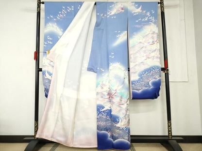 平和屋着物●豪華振袖　立波飛鶴文　暈し染め　銀彩　正絹　逸品　AABN0619cs