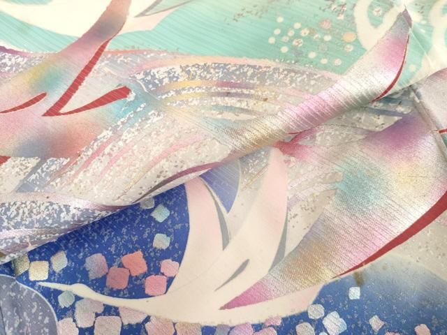 平和屋着物●豪華振袖　立波飛鶴文　暈し染め　銀彩　正絹　逸品　AABN0619cs