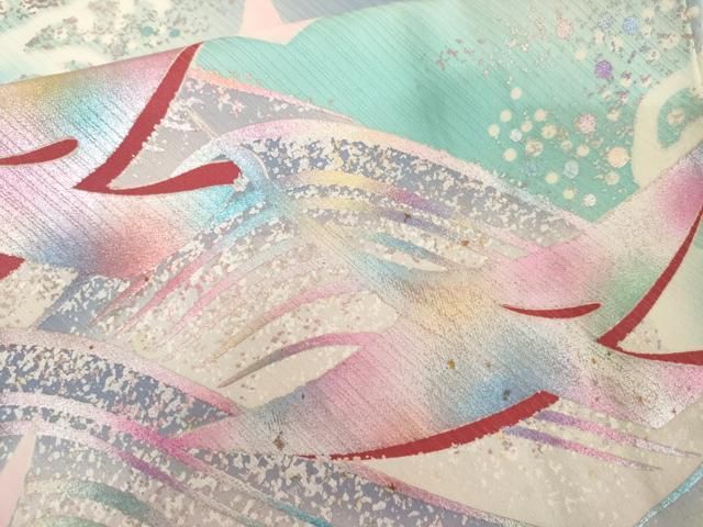 平和屋着物●豪華振袖　立波飛鶴文　暈し染め　銀彩　正絹　逸品　AABN0619cs