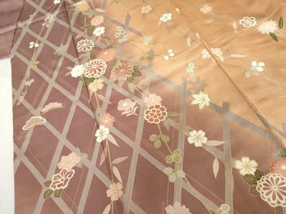 平和屋着物●訪問着　作家物　刺繍　枝垂れ花文　暈し染め　金彩　正絹　逸品　AABN0620cs