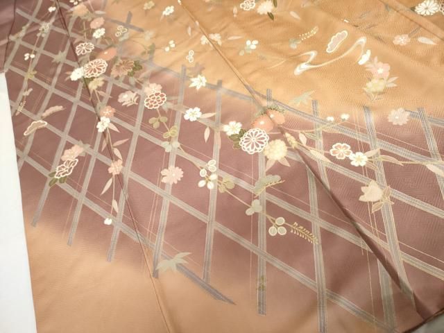 平和屋着物●訪問着　作家物　刺繍　枝垂れ花文　暈し染め　金彩　正絹　逸品　AABN0620cs