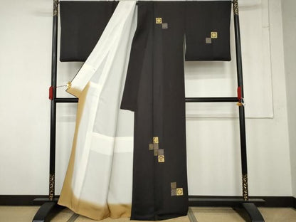 平和屋着物●訪問着　竹屋町刺繍　吉祥文　黒地　金彩　正絹　逸品　AABN0621cs