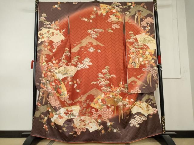 平和屋着物●豪華振袖　御所車地紙吉祥花文　暈し染め　金彩　正絹　逸品　AABN0622cs