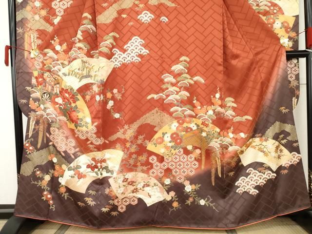 平和屋着物●豪華振袖　御所車地紙吉祥花文　暈し染め　金彩　正絹　逸品　AABN0622cs