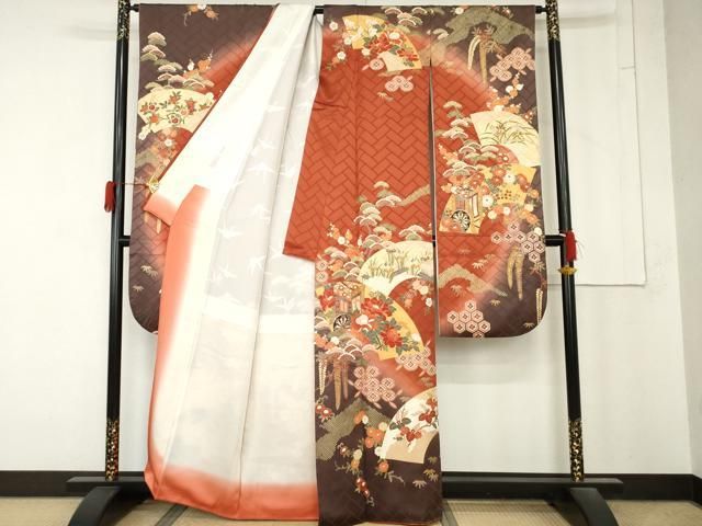 平和屋着物●豪華振袖　御所車地紙吉祥花文　暈し染め　金彩　正絹　逸品　AABN0622cs