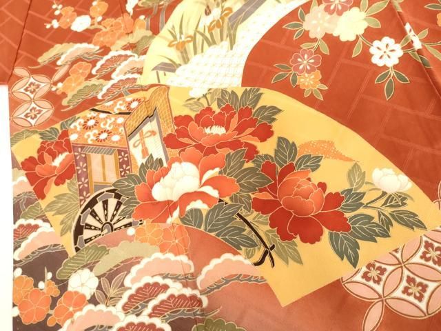 平和屋着物●豪華振袖　御所車地紙吉祥花文　暈し染め　金彩　正絹　逸品　AABN0622cs
