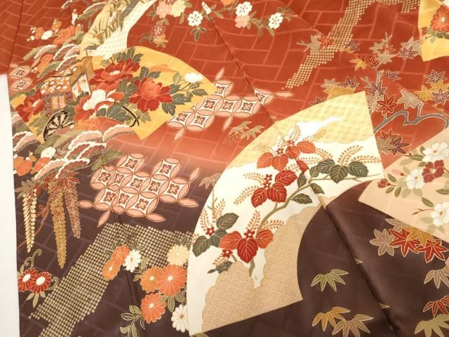 平和屋着物●豪華振袖　御所車地紙吉祥花文　暈し染め　金彩　正絹　逸品　AABN0622cs