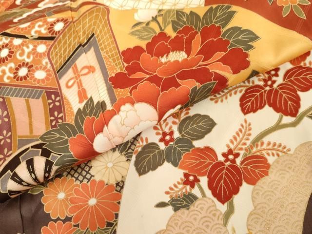 平和屋着物●豪華振袖　御所車地紙吉祥花文　暈し染め　金彩　正絹　逸品　AABN0622cs