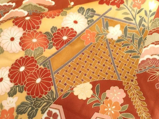 平和屋着物●豪華振袖　御所車地紙吉祥花文　暈し染め　金彩　正絹　逸品　AABN0622cs