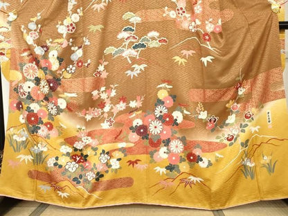 平和屋着物●豪華振袖　駒刺繍　草木染　エ霞松竹梅文　暈し染め　金彩　正絹　逸品　AABN0623cs